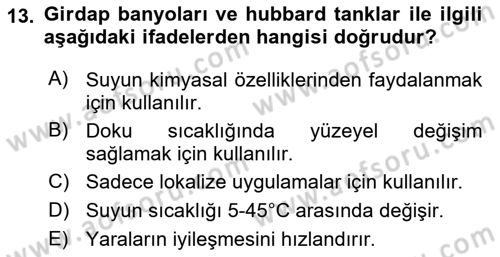 Temel Bakım ve Rehabilitasyon 2 Dersi Ara Sınavı Deneme Sınav Soruları 13. Soru