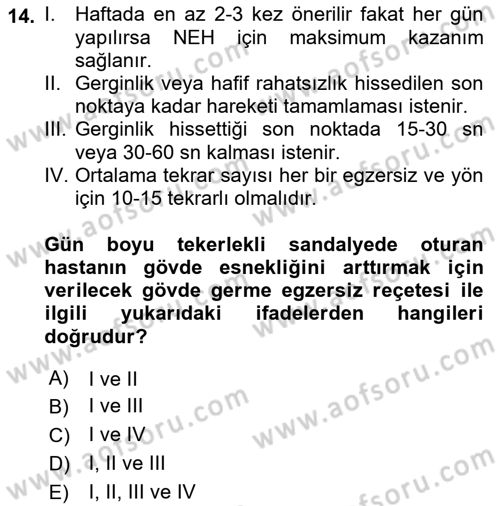Temel Bakım ve Rehabilitasyon 2 Dersi Ara Sınavı Deneme Sınav Soruları 14. Soru