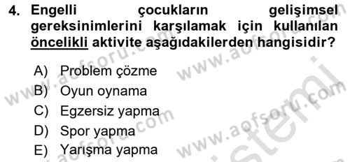 Temel Bakım ve Rehabilitasyon 2 Dersi Ara Sınavı Deneme Sınav Soruları 4. Soru