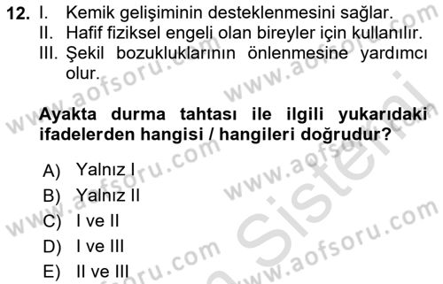 Temel Bakım ve Rehabilitasyon 2 Dersi 2022 - 2023 Yılı (Final) Dönem Sonu Sınav Soruları 12. Soru