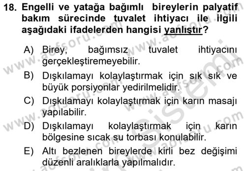 Temel Bakım ve Rehabilitasyon 2 Dersi 2022 - 2023 Yılı (Final) Dönem Sonu Sınav Soruları 18. Soru