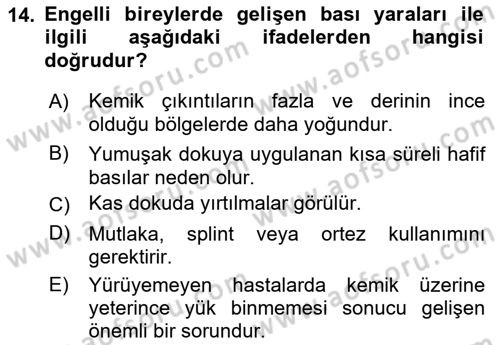 Temel Bakım ve Rehabilitasyon 2 Dersi 2022 - 2023 Yılı Yaz Okulu Sınav Soruları 14. Soru