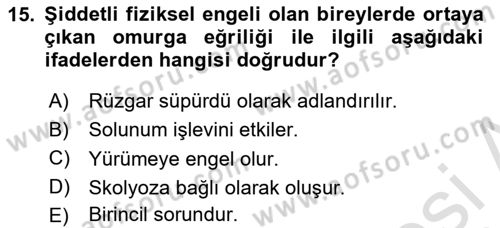 Temel Bakım ve Rehabilitasyon 2 Dersi 2022 - 2023 Yılı Yaz Okulu Sınav Soruları 15. Soru