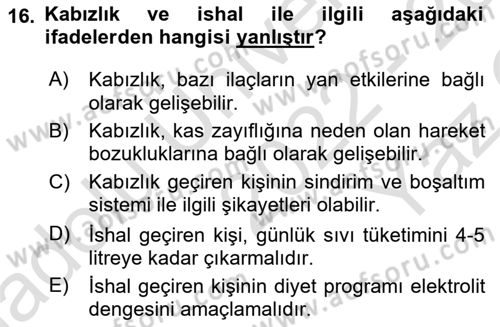 Temel Bakım ve Rehabilitasyon 2 Dersi 2022 - 2023 Yılı Yaz Okulu Sınav Soruları 16. Soru