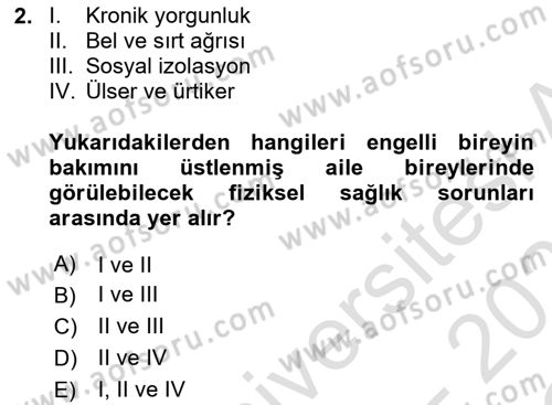 Temel Bakım ve Rehabilitasyon 2 Dersi 2022 - 2023 Yılı Yaz Okulu Sınav Soruları 2. Soru