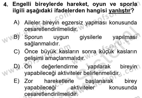 Temel Bakım ve Rehabilitasyon 2 Dersi 2022 - 2023 Yılı Yaz Okulu Sınav Soruları 4. Soru