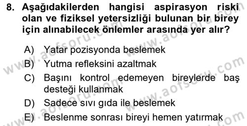 Temel Bakım ve Rehabilitasyon 2 Dersi 2022 - 2023 Yılı Yaz Okulu Sınav Soruları 8. Soru