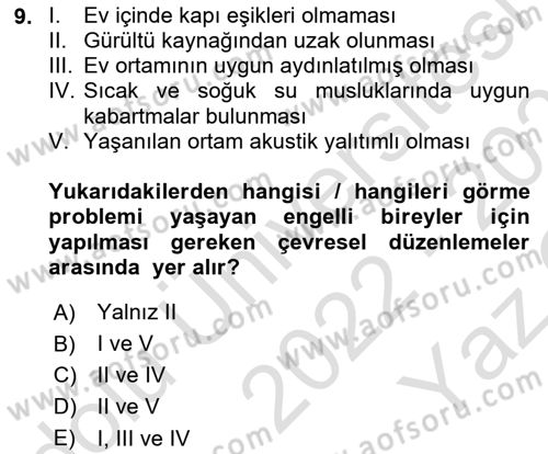 Temel Bakım ve Rehabilitasyon 2 Dersi 2022 - 2023 Yılı Yaz Okulu Sınav Soruları 9. Soru