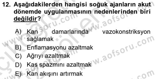 Temel Bakım ve Rehabilitasyon 2 Dersi Ara Sınavı Deneme Sınav Soruları 12. Soru