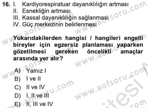 Temel Bakım ve Rehabilitasyon 2 Dersi Ara Sınavı Deneme Sınav Soruları 16. Soru