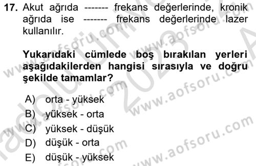 Temel Bakım ve Rehabilitasyon 2 Dersi Ara Sınavı Deneme Sınav Soruları 17. Soru