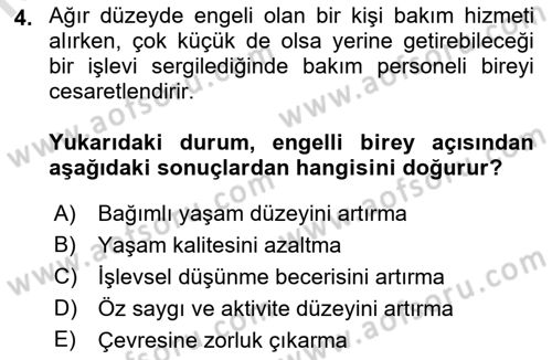 Temel Bakım ve Rehabilitasyon 2 Dersi Ara Sınavı Deneme Sınav Soruları 4. Soru