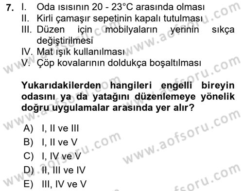 Temel Bakım ve Rehabilitasyon 2 Dersi Ara Sınavı Deneme Sınav Soruları 7. Soru