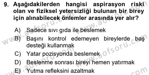 Temel Bakım ve Rehabilitasyon 2 Dersi 2023 - 2024 Yılı (Final) Dönem Sonu Sınav Soruları 9. Soru