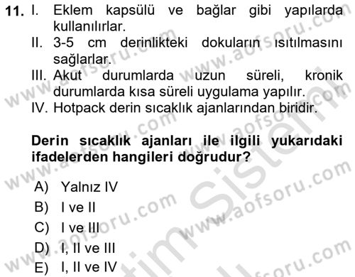 Temel Bakım ve Rehabilitasyon 2 Dersi 2023 - 2024 Yılı Yaz Okulu Sınav Soruları 11. Soru