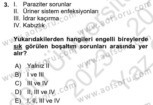 Temel Bakım ve Rehabilitasyon 2 Dersi 2023 - 2024 Yılı Yaz Okulu Sınav Soruları 3. Soru
