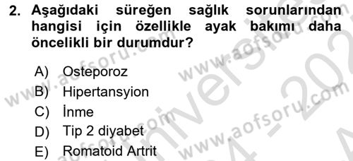 Temel Bakım ve Rehabilitasyon 2 Dersi Ara Sınavı Deneme Sınav Soruları 2. Soru