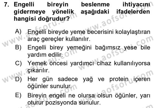 Temel Bakım ve Rehabilitasyon 2 Dersi Ara Sınavı Deneme Sınav Soruları 7. Soru