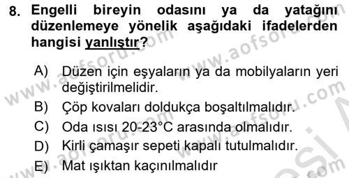 Temel Bakım ve Rehabilitasyon 2 Dersi Ara Sınavı Deneme Sınav Soruları 8. Soru