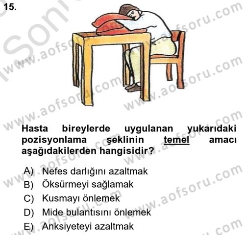 Temel Bakım ve Rehabilitasyon 2 Dersi 2024 - 2025 Yılı (Final) Dönem Sonu Sınav Soruları 15. Soru