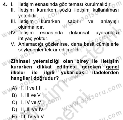 Temel Bakım ve Rehabilitasyon 2 Dersi 2024 - 2025 Yılı (Final) Dönem Sonu Sınav Soruları 4. Soru