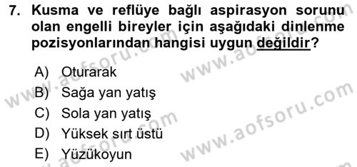 Temel Bakım ve Rehabilitasyon 2 Dersi 2024 - 2025 Yılı (Final) Dönem Sonu Sınav Soruları 7. Soru