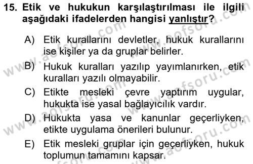 Engelli Mevzuatı ve Meslek Etiği Dersi 2018 - 2019 Yılı 3 Ders Sınav Soruları 15. Soru