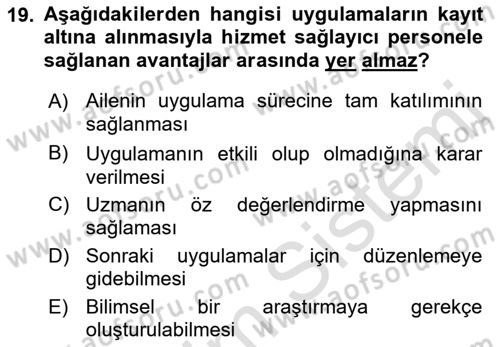 Engelli Mevzuatı ve Meslek Etiği Dersi 2018 - 2019 Yılı 3 Ders Sınav Soruları 19. Soru