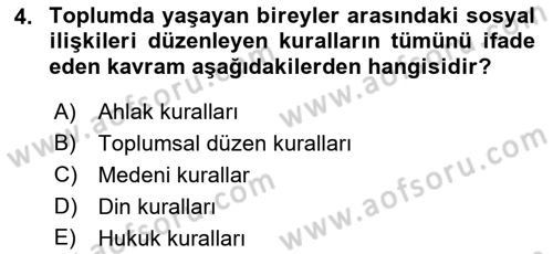 Engelli Mevzuatı ve Meslek Etiği Dersi 2018 - 2019 Yılı 3 Ders Sınav Soruları 4. Soru
