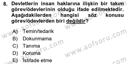 Engelli Mevzuatı ve Meslek Etiği Dersi 2018 - 2019 Yılı 3 Ders Sınav Soruları 8. Soru