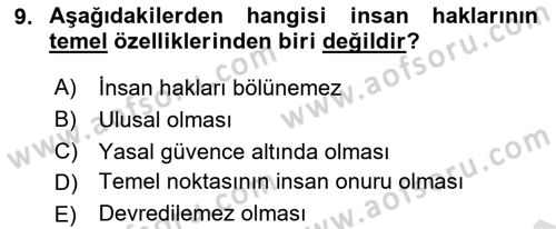 Engelli Mevzuatı ve Meslek Etiği Dersi 2018 - 2019 Yılı 3 Ders Sınav Soruları 9. Soru