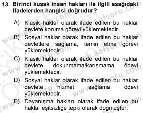 Engelli Mevzuatı ve Meslek Etiği Dersi 2018 - 2019 Yılı (Vize) Ara Sınav Soruları 13. Soru