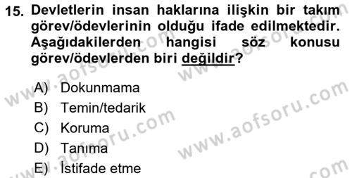 Engelli Mevzuatı ve Meslek Etiği Dersi 2018 - 2019 Yılı (Vize) Ara Sınav Soruları 15. Soru