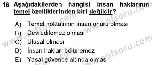 Engelli Mevzuatı ve Meslek Etiği Dersi 2018 - 2019 Yılı (Vize) Ara Sınav Soruları 16. Soru