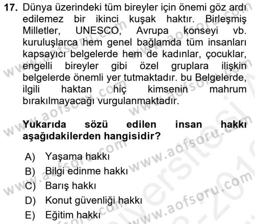 Engelli Mevzuatı ve Meslek Etiği Dersi 2018 - 2019 Yılı (Vize) Ara Sınav Soruları 17. Soru