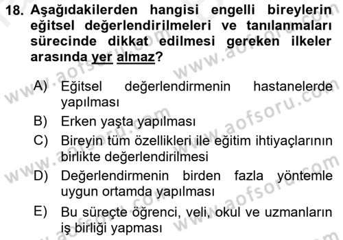 Engelli Mevzuatı ve Meslek Etiği Dersi 2018 - 2019 Yılı (Vize) Ara Sınav Soruları 18. Soru