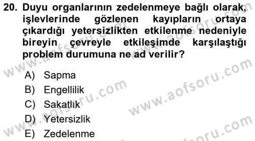 Engelli Mevzuatı ve Meslek Etiği Dersi 2018 - 2019 Yılı (Vize) Ara Sınav Soruları 20. Soru