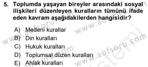 Engelli Mevzuatı ve Meslek Etiği Dersi 2018 - 2019 Yılı (Vize) Ara Sınav Soruları 5. Soru
