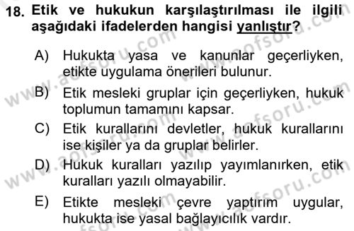 Engelli Mevzuatı ve Meslek Etiği Dersi 2018 - 2019 Yılı (Final) Dönem Sonu Sınav Soruları 18. Soru
