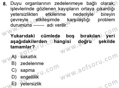 Engelli Mevzuatı ve Meslek Etiği Dersi 2018 - 2019 Yılı Yaz Okulu Sınav Soruları 8. Soru
