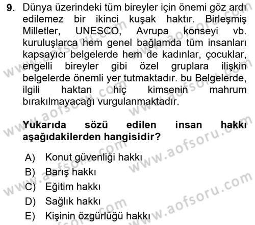 Engelli Mevzuatı ve Meslek Etiği Dersi 2018 - 2019 Yılı Yaz Okulu Sınav Soruları 9. Soru