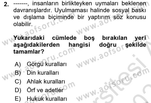 Engelli Mevzuatı ve Meslek Etiği Dersi 2020 - 2021 Yılı Yaz Okulu Sınav Soruları 2. Soru