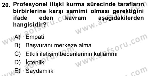 Engelli Mevzuatı ve Meslek Etiği Dersi 2020 - 2021 Yılı Yaz Okulu Sınav Soruları 20. Soru