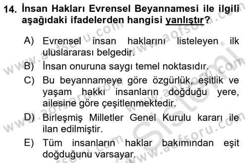 Engelli Mevzuatı ve Meslek Etiği Dersi 2021 - 2022 Yılı (Vize) Ara Sınav Soruları 14. Soru