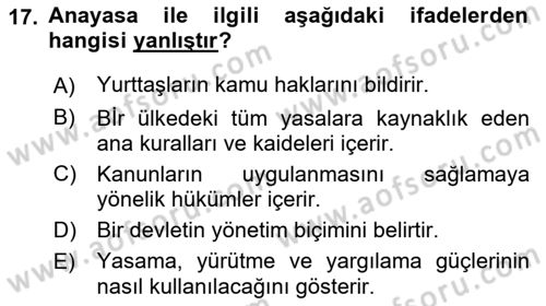 Engelli Mevzuatı ve Meslek Etiği Dersi 2021 - 2022 Yılı (Vize) Ara Sınav Soruları 17. Soru