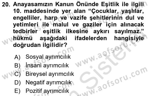 Engelli Mevzuatı ve Meslek Etiği Dersi 2021 - 2022 Yılı (Vize) Ara Sınav Soruları 20. Soru