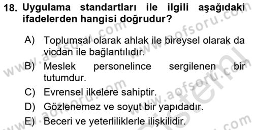 Engelli Mevzuatı ve Meslek Etiği Dersi 2021 - 2022 Yılı (Final) Dönem Sonu Sınav Soruları 18. Soru