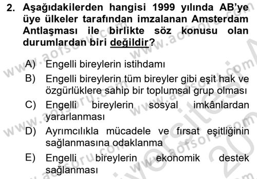 Engelli Mevzuatı ve Meslek Etiği Dersi 2021 - 2022 Yılı (Final) Dönem Sonu Sınav Soruları 2. Soru