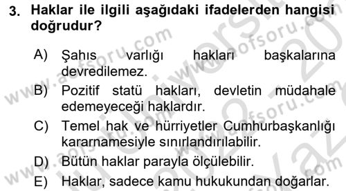 Engelli Mevzuatı ve Meslek Etiği Dersi 2022 - 2023 Yılı Yaz Okulu Sınav Soruları 3. Soru