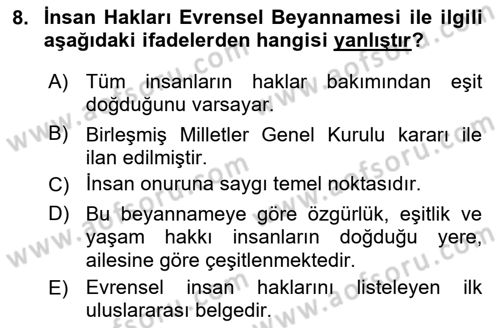 Engelli Mevzuatı ve Meslek Etiği Dersi 2022 - 2023 Yılı Yaz Okulu Sınav Soruları 8. Soru
